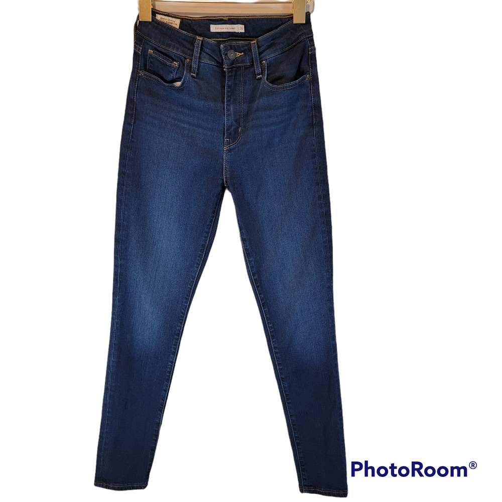 Levi's Jeans 721 High Rise Skinny Mid Wash Stretch Denim Pants Trendy Y2K